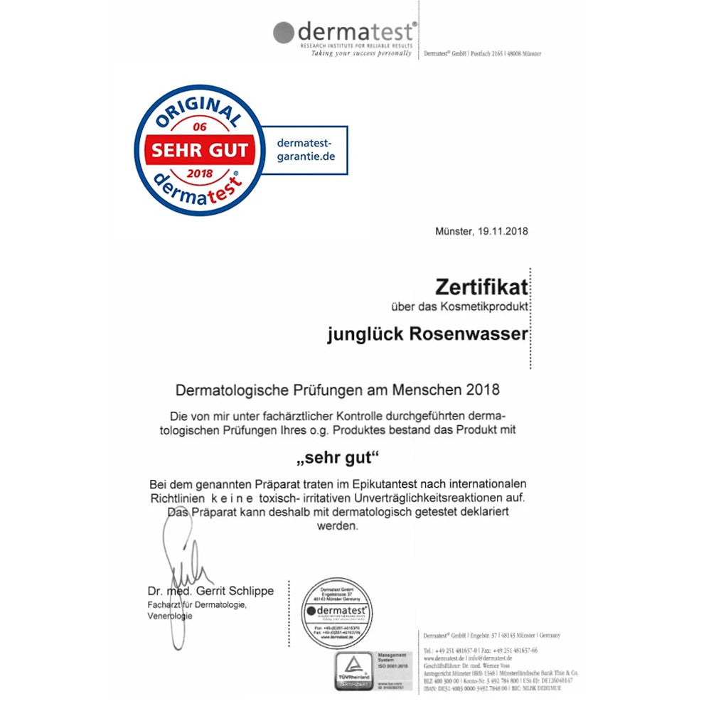 Zertifikat Rosenwasser JUNGLÜCK
