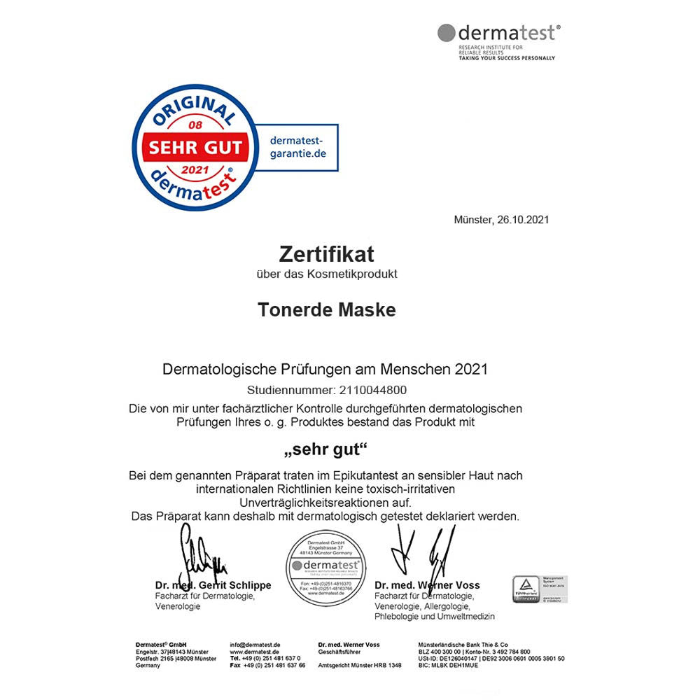 Zertifikat Tonerde Maske JUNGLÜCK