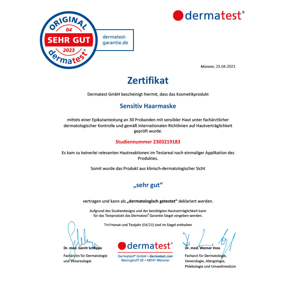 Zertifikat  Sensitiv Haarmaske JUNGLÜCK
