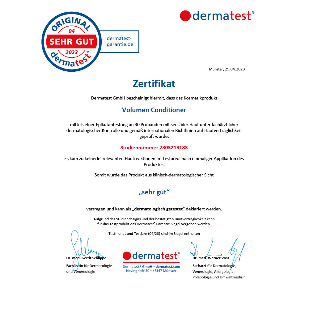 Zertifikat Volumen Conditioner JUNGLÜCK