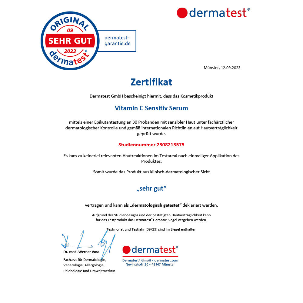 Zertifikat Vitamin C Sensitiv Serum JUNGLÜCK