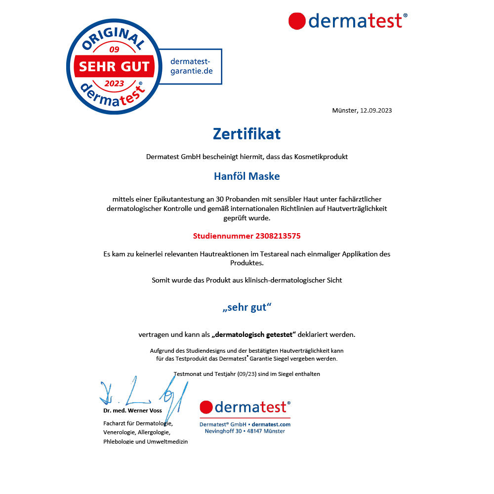 Zertifikat Hanföl Maske JUNGLÜCK