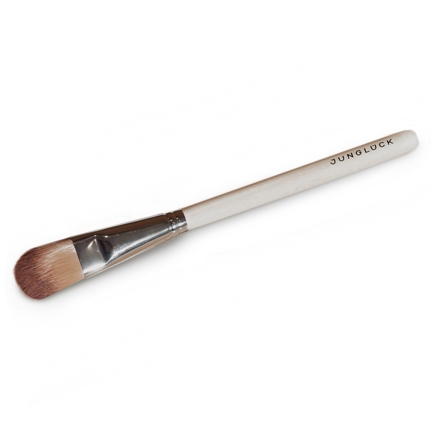 White-handled flat mask brush with soft beige bristles and "VEINNIOLOGY" printed on the handle.