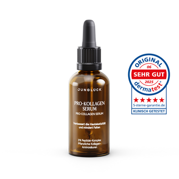 Amber glass dropper bottle of Ununlock Pro-Kollagen Serum with black cap and white text label.