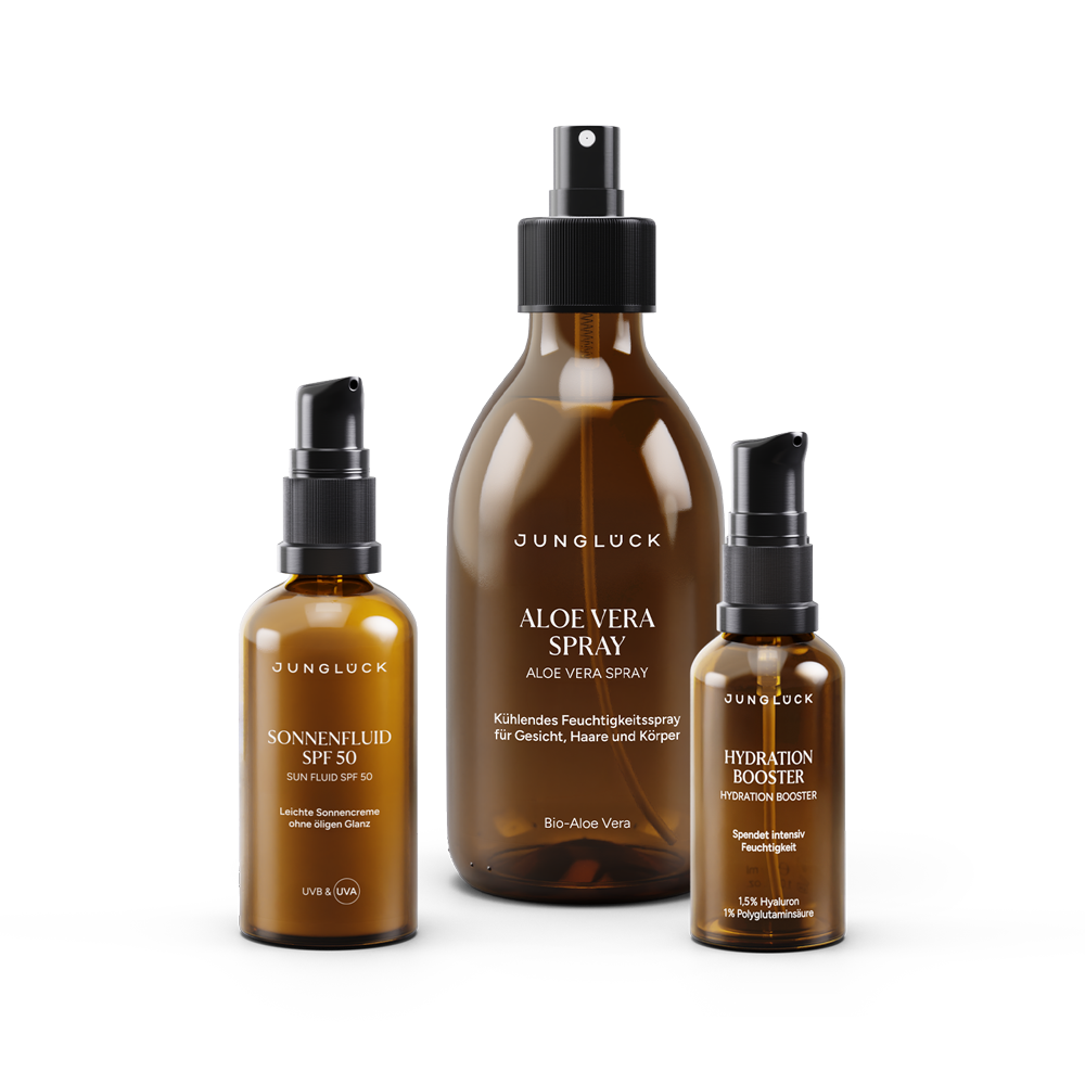 Das Runners Highdration Trio Set enthält ein Sonnenspray SPF 50, ein Aloe Vera Spray und einen Hydration Booster in