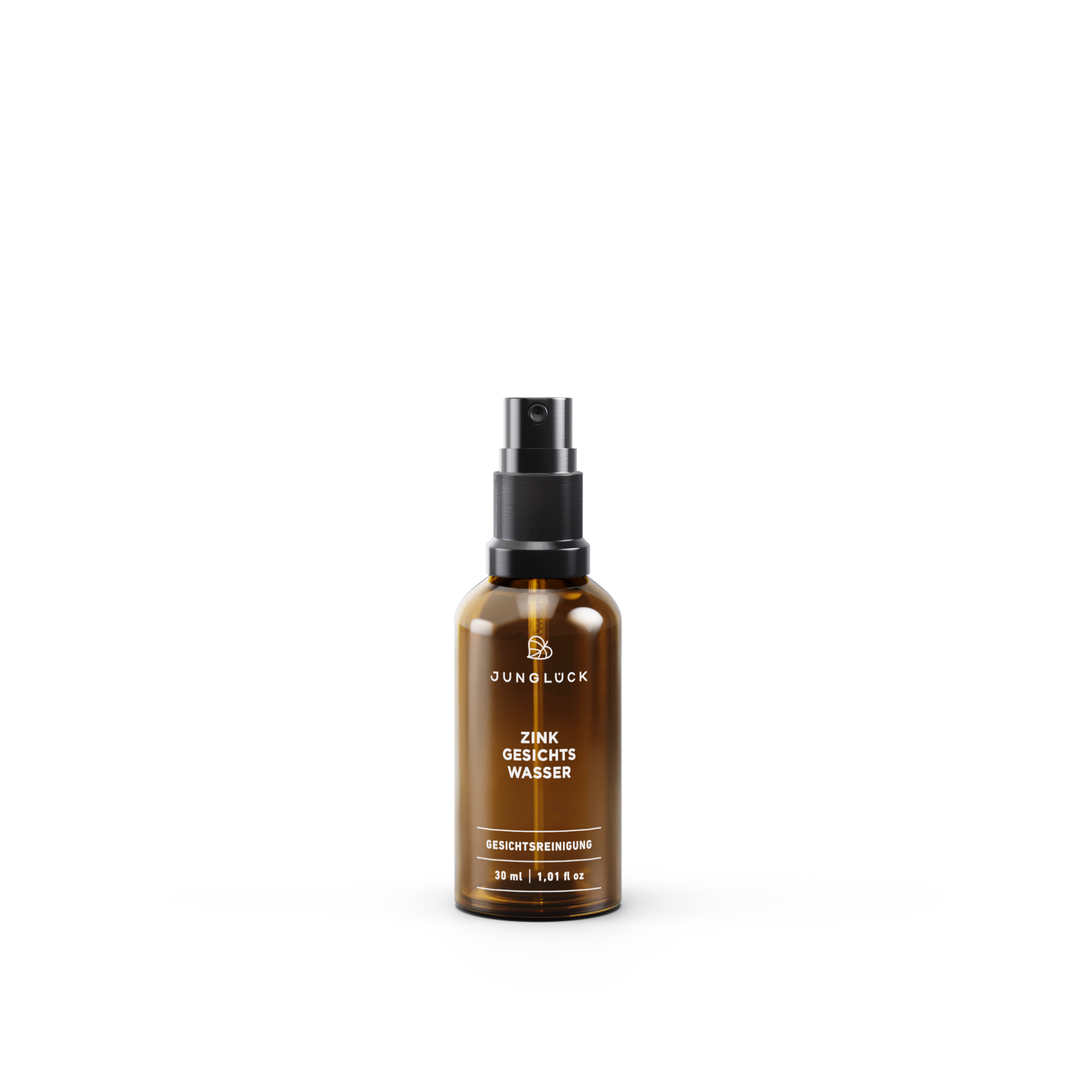 30ml amber glass bottle with black spray cap labeled Zink Gesichtswasser Zugabe toner.