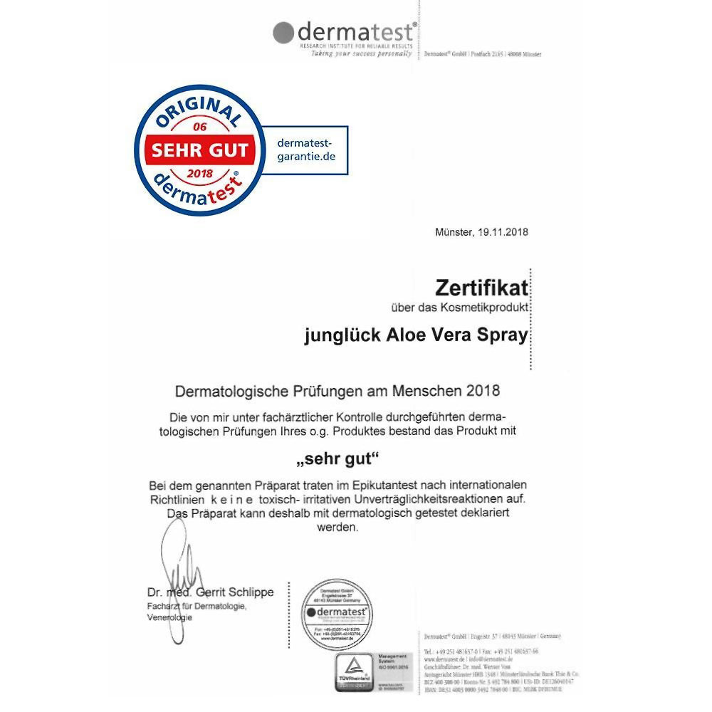 Zertifikat Aloe Vera Spray JUNGLÜCK
